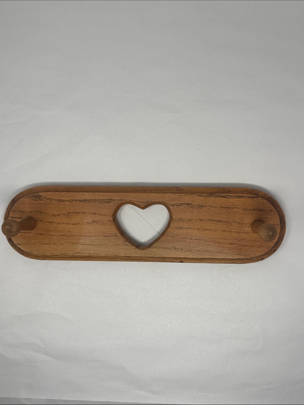 Wood Wall Hook Rack with Heart Cutout Oak Wall Hanging Cottagecore